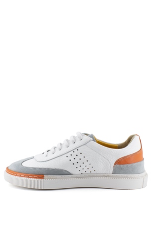 Elit C7701 Erkek Hakiki Deri Sneakers Ayakkabı Beyaz - Gri