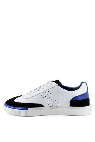 Elit C7701 Erkek Hakiki Deri Sneakers Ayakkabı Beyaz - Siyah