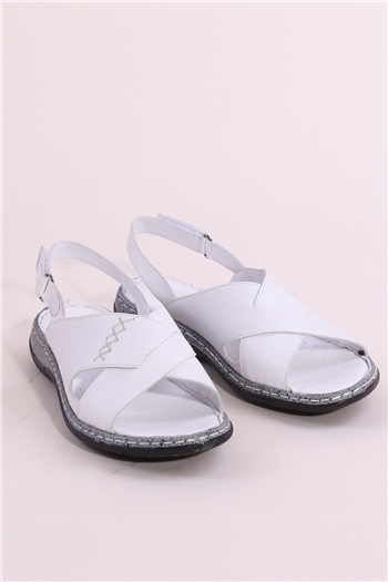 Mammamia 22YS-1075C Kadın Hakiki Deri Sandalet Beyaz